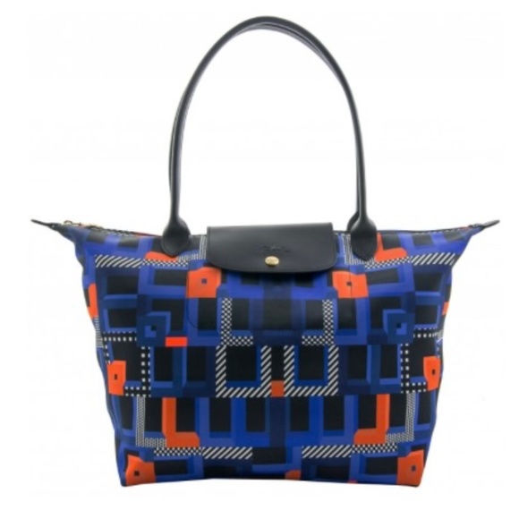 Longchamp Le Pliage Memphis ArtWalk Large Tote Cobalt Blue Made in France - Picture 2 of 15